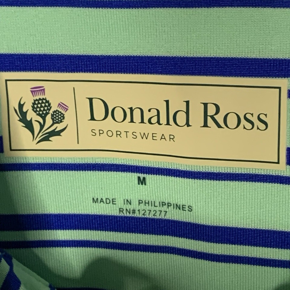 Donald Ross Sportswear Golf Blue Green Striped Mens Shirt M Short