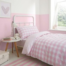 Bianca Check And Stripe Duvet Cover Set 100% Cotton Reversible Bed Set Pink/Grey