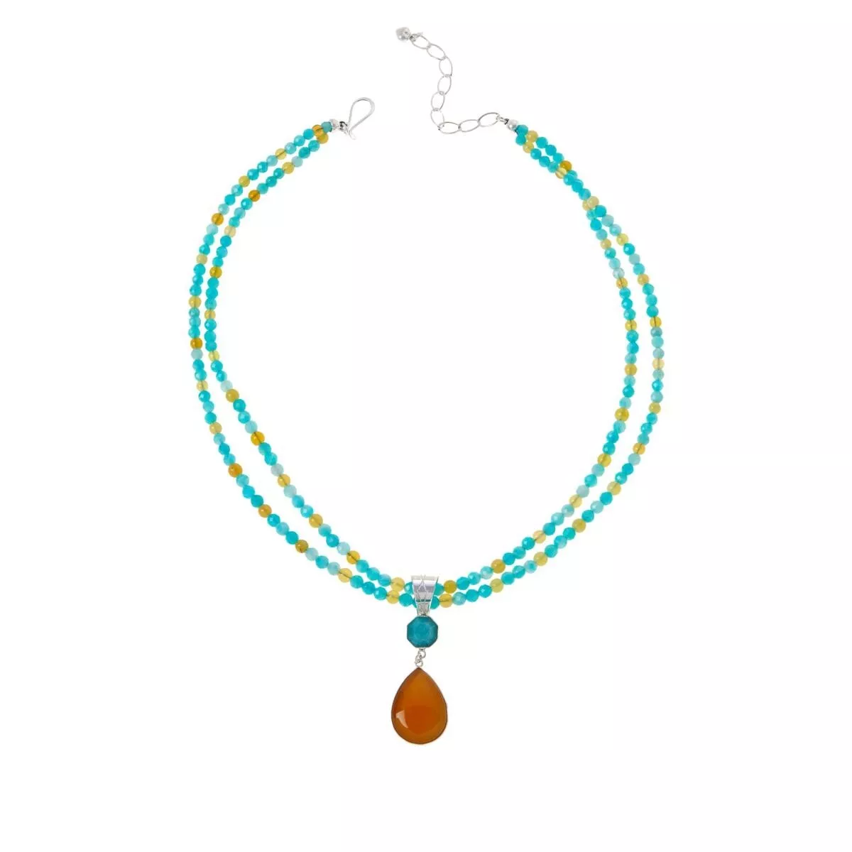 Jay King Amazonite & Orange Opal Pendant with Double-Strand Necklace. 18