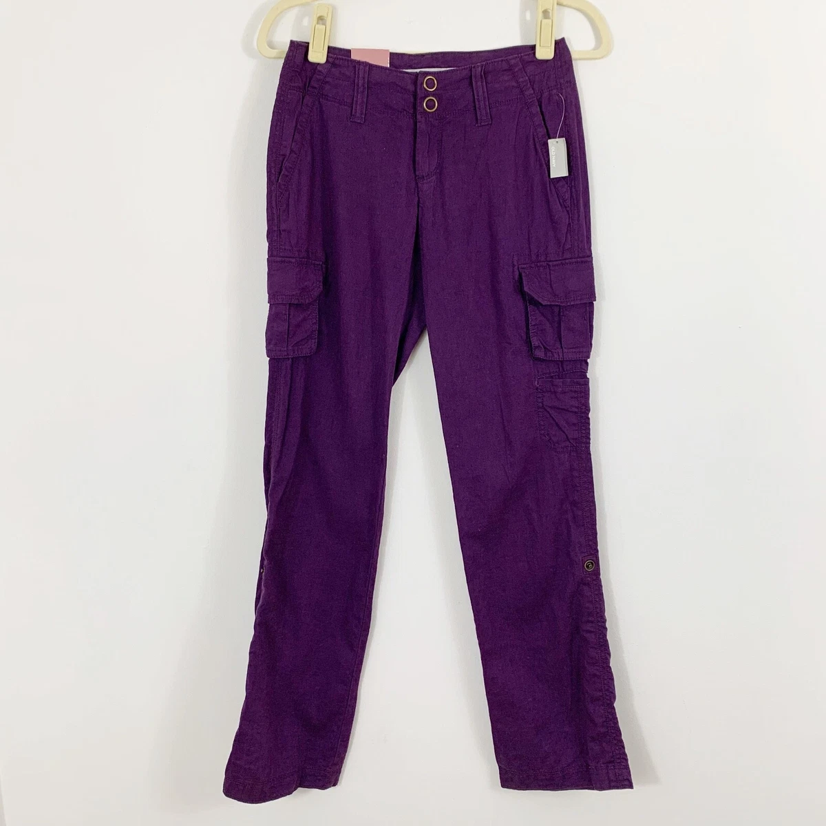 NEW Old Navy Womens The Flirt Roll Up Pants Size 0 Purple Cargo