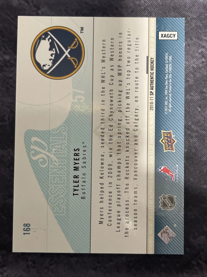 2010-11 SP Authentic SP Essentials 168 Tyler Myers Buffalo Sabres  - Image 2 of 2