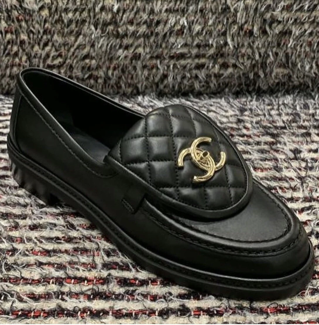 Chanel Black Quilted Flap Turnlock CC Logo Gold Mule Loafer, SZ 36