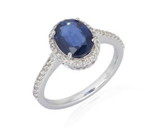 Oval Blue Sapphire and CZ Halo Ring in Sterling Silver 925