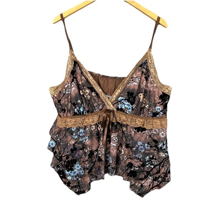 Sexy Women's Boho Style Spaghetti Straps Camisole Vintage Print Tie Back Knot Tube Crop Top Sleeveless Vest Camisoles Fjh
