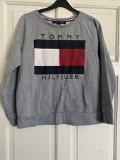 Tommy Hilfiger Sweatshirt WOMENS Small Gray Pullover Round Neck Big Logo