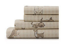 New Cuddl Duds FULL or KING heavyweight flannel 4 piece sheet set Plaid Dogs