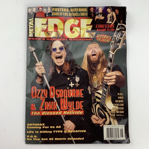 Metal Edge Magazine August 2003 With Posters Ozzy Osbourne Zakk Wylde - Afbeelding 1 van 6