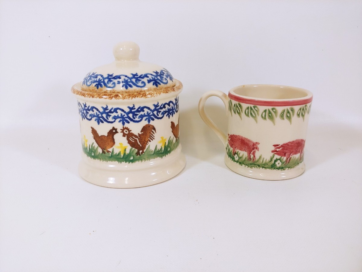 Brixton Pottery London England Pig Teacup Rooster Chicken Sugar