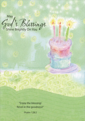 God's Blessings Shine Brightly Cake with 3 Candles Religious Birthday Card