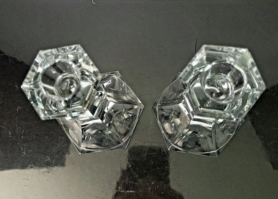 Juego de 2 candelabros de luz única TOWLE (24% cristal de plomo) Autria 5" Foto 3 de 3