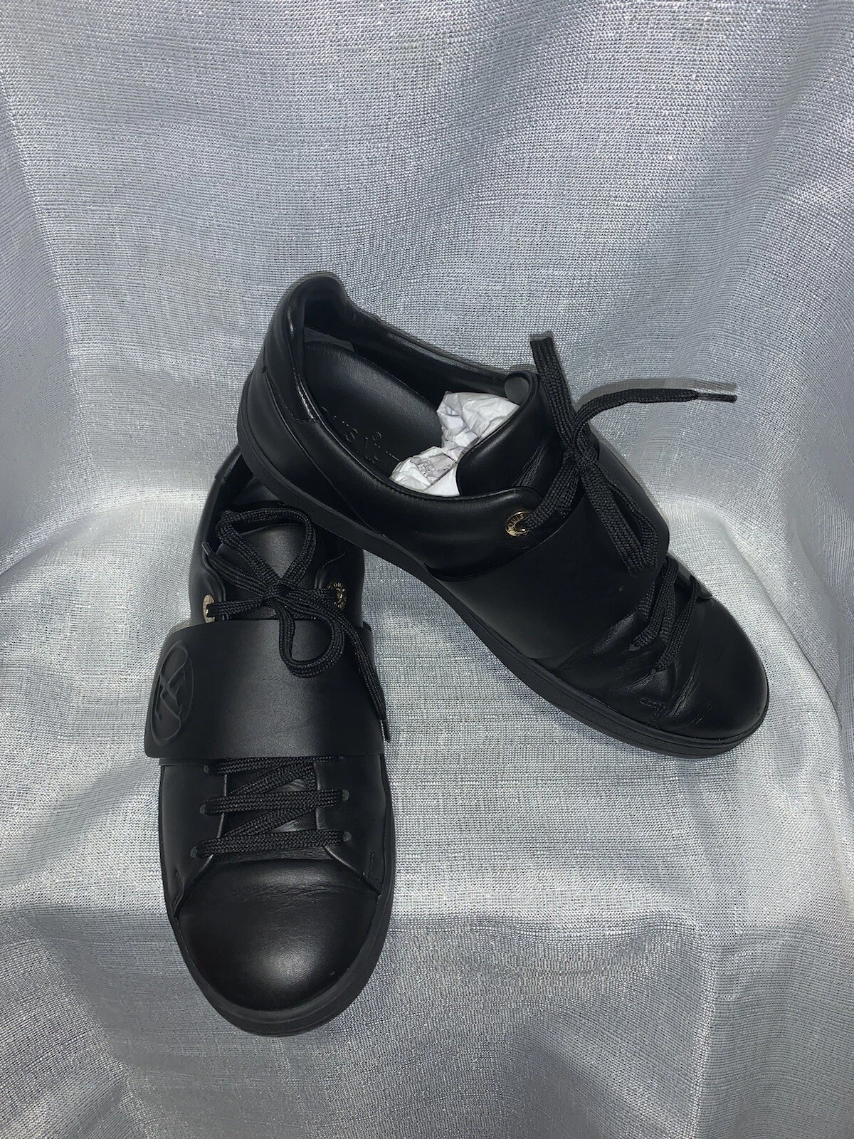 LOUIS VUITTON TRAINER Sneakers Louis Vuitton LV in pelle nera fila anteriore calci da tennis piatte allenatore 37