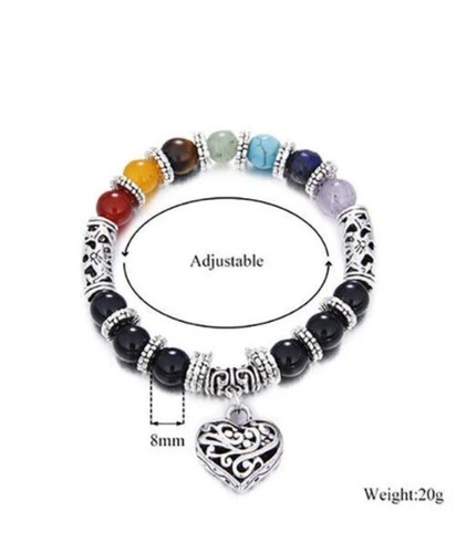 Gorgeous Colourful Chakra Balance Silver Heart Bead Bracelet - Picture 4 of 4