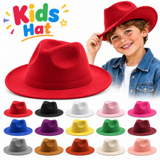 Kids Cowboy Hat Wide Brim Fedora Jazz Hat Boys Girls Unisex Western Costume New