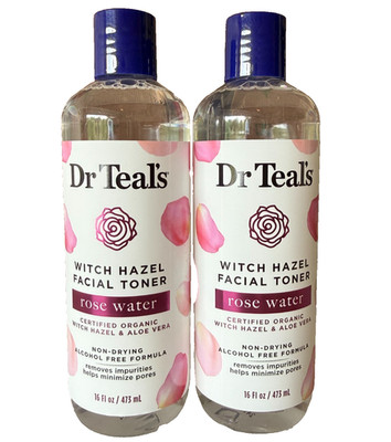 2 Pack Dr Teal's Witch Hazel Facial Toner Rose Water 16oz Alcohol Free New