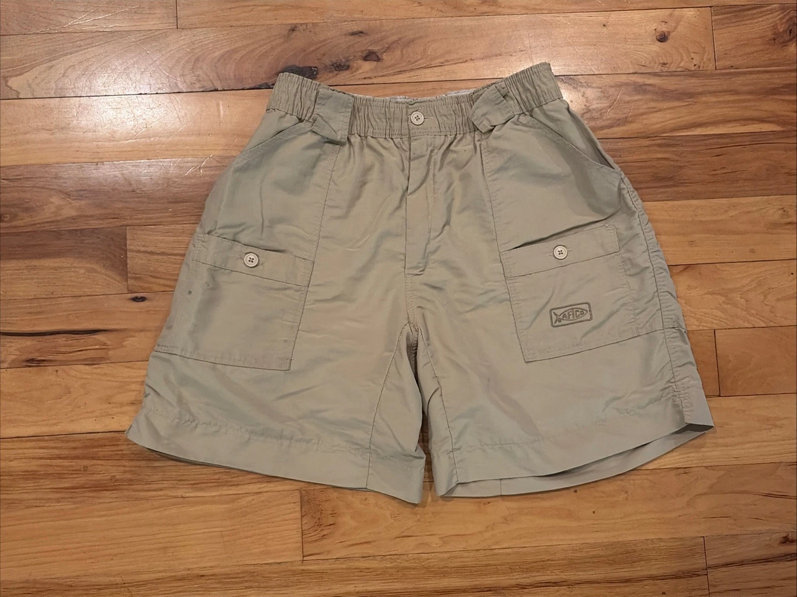 AFTCO Fishing Cargo Zip Fly Nylon Tan Khaki Outdoor Pocket Shorts Men's 32 x 7
