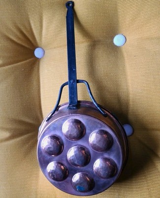 Antique Aebleskivers Copper Poffertjes Long Handle Pan Egg Poach 17.5''  French