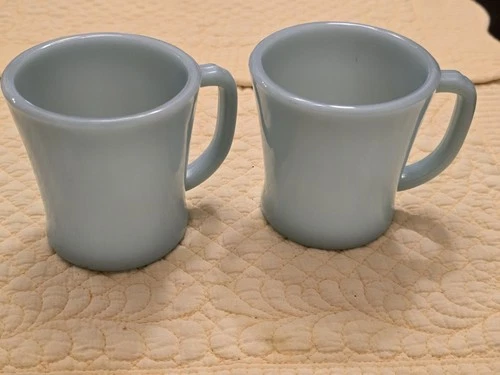 Vintage Fire King Delphite Blue D Handle Coffee Cups Mugs Set Of 2 Free Shipping