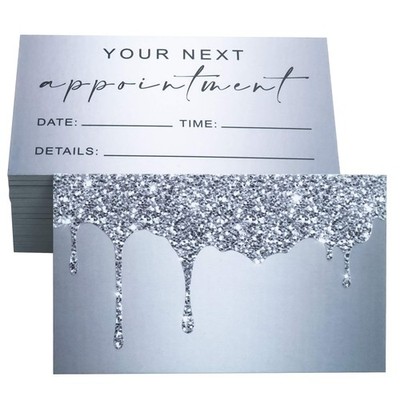 100 Pack Appointment Reminder Cards Silver Bling Glitter for Beauty Nail Salon