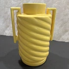 Vintage Haeger Art Deco Matte Yellow Spiral Twist Double Handle Vase 9”
