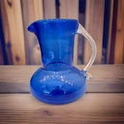 Vintage Blenko Style Cobalt Blue Glass Mini Pitcher Creamer Clear Applied Handle