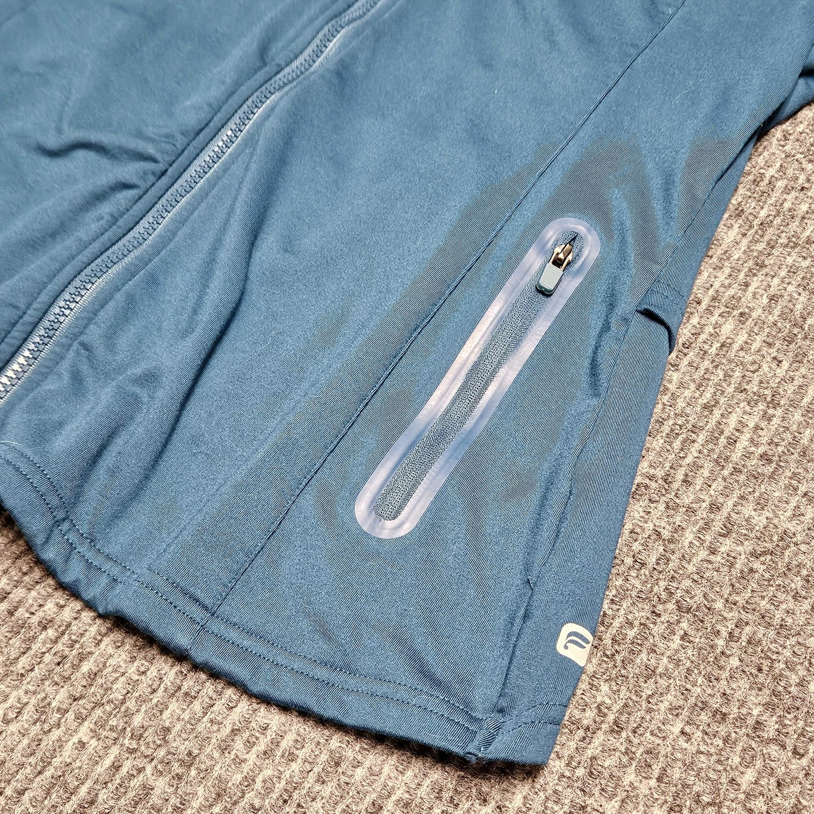 fabletics full zip stretch active pockets blue jacket