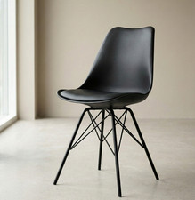 Retro Dining Office Chair  Leather Seat   Metal  Legs Black Finish-Send Offer