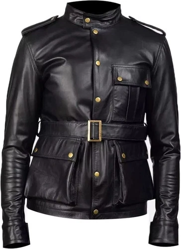 Mens German Classic Military Officer WW2 Uniform Black Vintage Leather Jacket