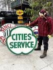 Vintage RARE 2 sided 48 inch Cities Service Gasoline porcelain sign oil w/ring