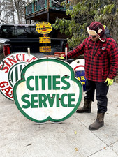 Vintage RARE 2 sided 48 inch Cities Service Gasoline porcelain sign oil w/ring