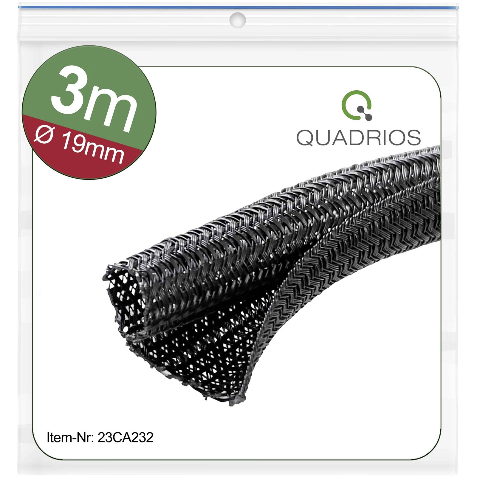 Quadrios Braided Hose Black Polyester 3m 19-20mm Cable Protection
