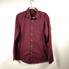 Eddie Bauer Men's Medium Red Plaid Long Sleeve Button Down Wrinkle Resistant EUC