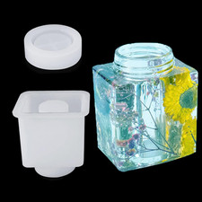 Square Resin Molds Bottles Jars Silicone Mold with Lid Box Epoxy Resin Casting M