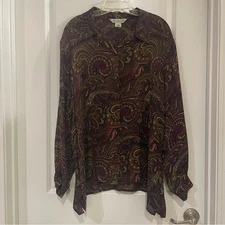 Vintage 90's Austin Reed Silk Blouse Button Up New York paisley Retro Chic 16w