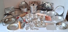 Vintage Aluminum Metal Tin Childs Pot Pans Set Huge Lot Dishes Baking Old