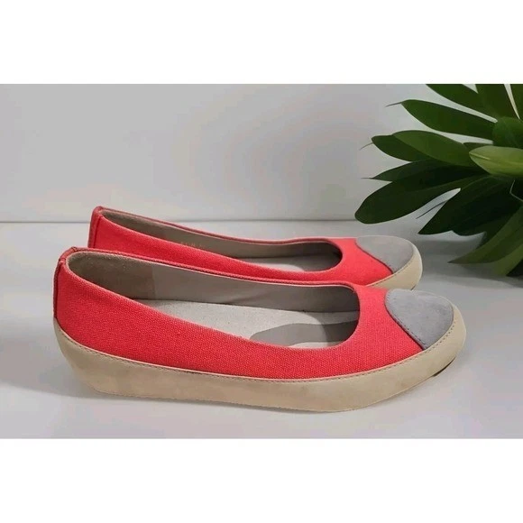 Mocasín alpargata de ballet FITFLOP BIOMIMETIX cuero coral lona mujer talla 7 V02 Foto 4 de 4