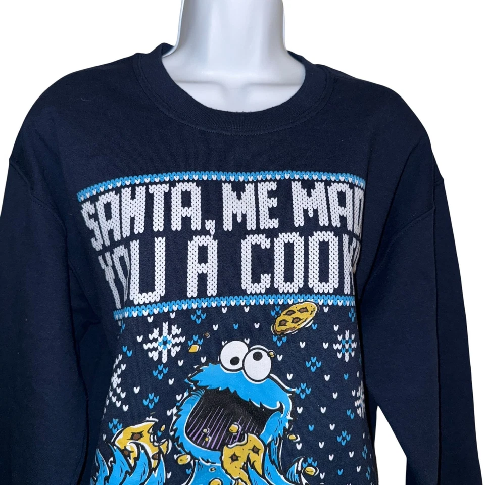 Rare Sesame Street Sweatshirt Womens M Santa Me Made You A Cookie But Me Ate It - Image 3 of 4