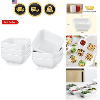 3 Oz Square Dip Bowls Set of 6, White Ceramic Dipping Sauce Dishes, Mini Cond...
