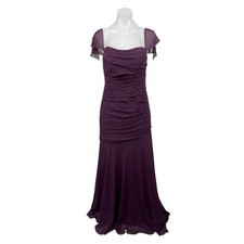Watters & Watters Purple Short Sleeve Ruched Bridesmaid Maxi Gown Dress Size M