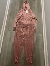Felina Ladies' 2 piece Velour Hoodie Jogger Set Medium Ash Rose Pink