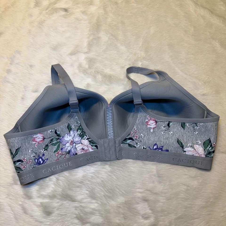 Sujetador cómodo cobertura completa estampado floral gris cacique talla grande 48B inalámbrico nuevo sin etiquetas Foto 2 de 4
