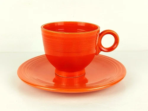 Vintage 1930s Genuine Fiestaware HLC USA Radioactive Red Fiesta Tea Cup & Saucer