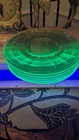 Vintage Anchor Hocking "BLOCK OPTIC" Vaseline Glass Bread Plates 6 1/4" Set of 8