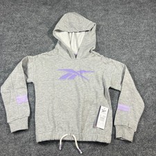 Reebok Performance Fleece Hoodie Girls 8 Heather Gray Stretch Logo Athleisure