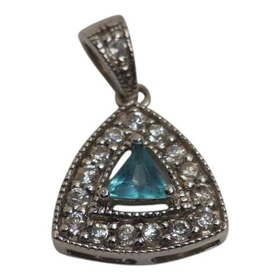Sterling Silber 925 Dreieck blau Edelstein Trillion Schliff Heiligenschein Anhänger 1,4g zierlich