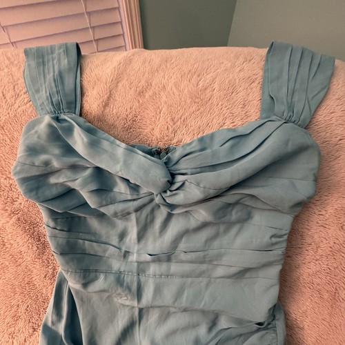 Abercrombie & Fitch Off-The-Shoulder Ruched Midi Dress Medium Turquoise NWT - Picture 3 of 9