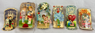 Antique Valentine Victorian Die Cut 3D Embossed Greeting Cards  German Lot (6)