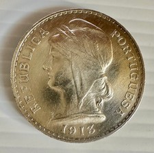 PORTUGAL 50 CENTAVOS 1913 GREAT CONDITION SILVER 12.5 GR *** A-UNC *** SILVER