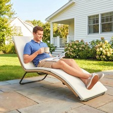 Produktbild - Poly Rattan Sonnenliege Sförmige Gartenliege mit Auflage Stahlrahmen Refurbished
