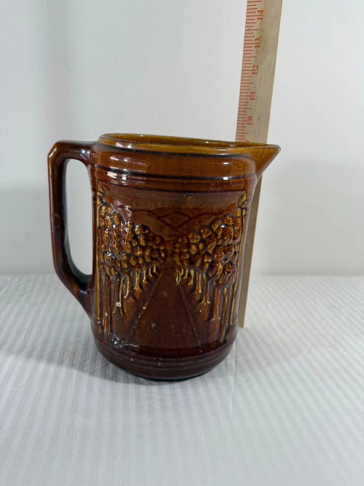 Jarra Pincel McCoy Avenue of Trees Vintage - Esmalte Marrón Gres Piedra Marrón Foto 2 de 4