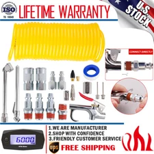 AIR COMPRESSOR ACCESSORY KIT TOOL 25 Ft RECOIL HOSE GUN NOZZES SET 20 PIECES